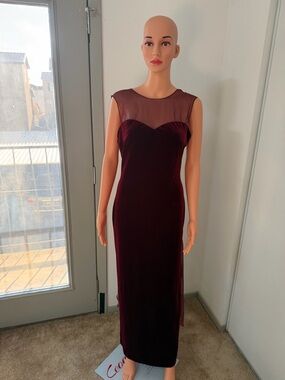 Vintage Jessica McClintock Burgundy Velvet Evening Dress Open Back Bow Medium